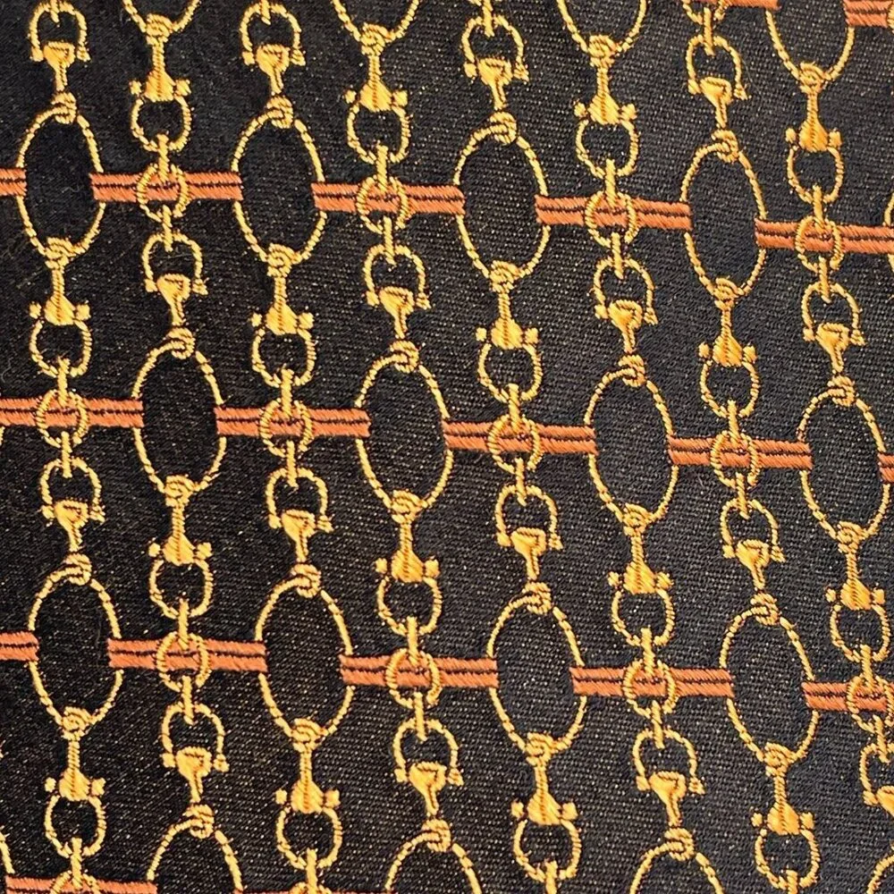 Robert Talbott Best Of Class Handsewn Silk Tie Gold Chain Print Black Made In US